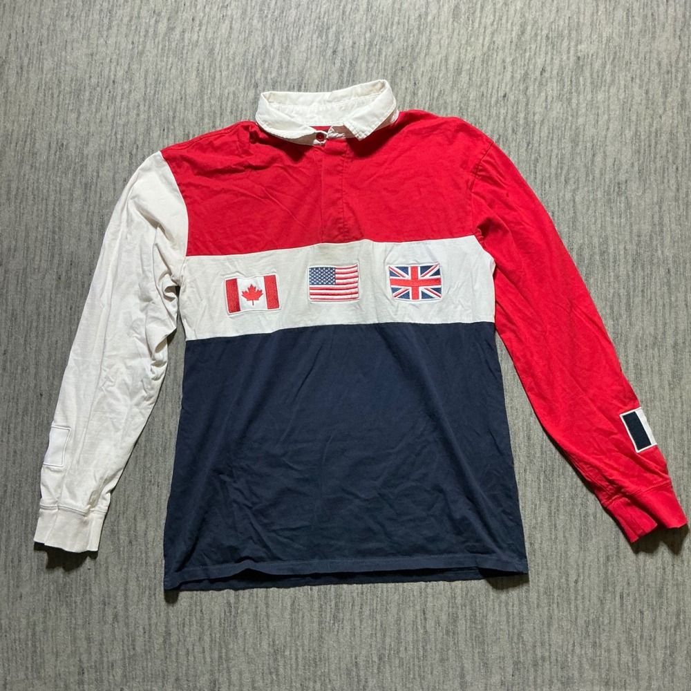 PacSun Mens Rugby Shirt Long Sleeve Colorblock Red White Navy Blue Small